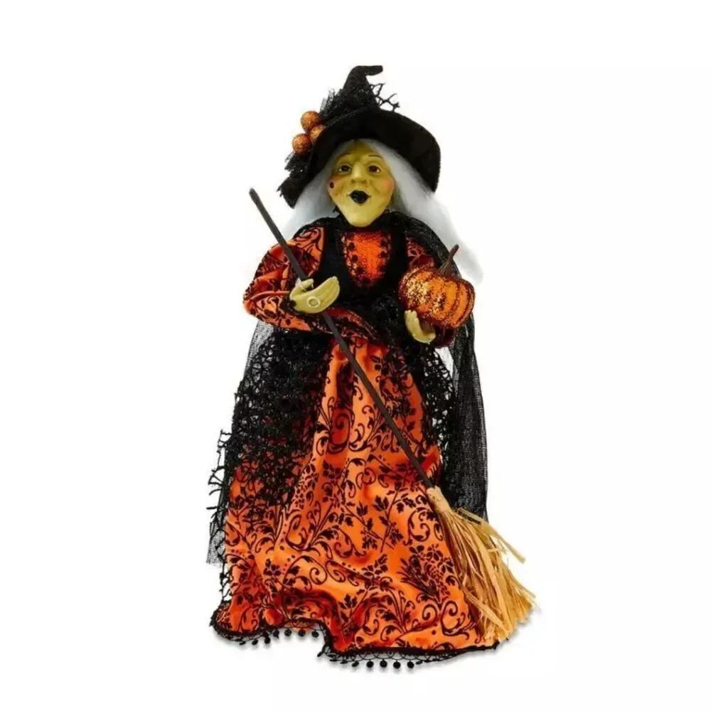 Halloween Witch Figurine 15in BlackβOrange Decoration Spooky MantelβCenterpiece